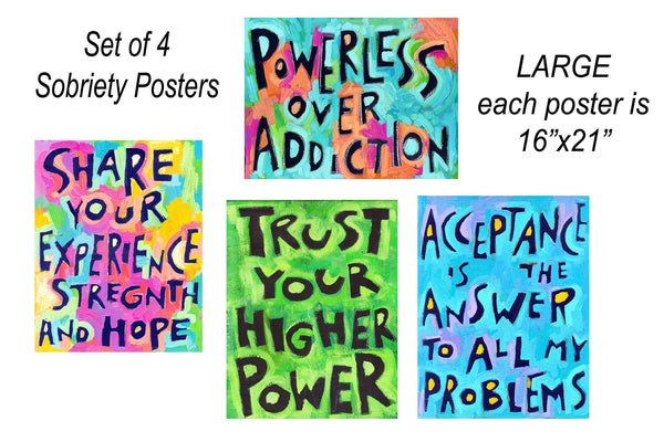 🛑 Addiction Recovery 12 Step Sober Gift (Set of 4 - 16"x21") Positive Inspirational Daily Affirmation Poster